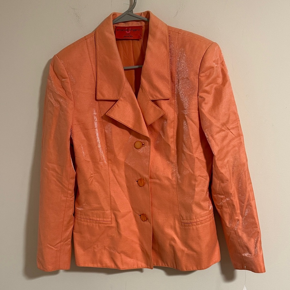 Emanuel Ungaro Parallele made in Italy shimmer Orange satin vintage Blazer 8